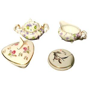 Vtg Trinket Lot Bavarian Trinket Box, Chinese Stamp Ink, Latton Sugar & Creamer